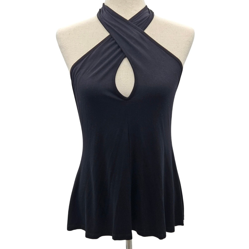 Atina Cristina Black‎ Halter Top Sleeveless Criss Cross Keyhole Casual Blouse